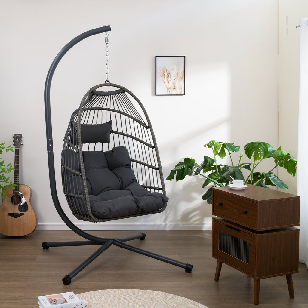 Leoglint Egg Hanging Outdoor Chair with Stand, Patio Wicker Swing Egg Chair Indoor Swinging Chair Outdoor Hammock Egg Chair