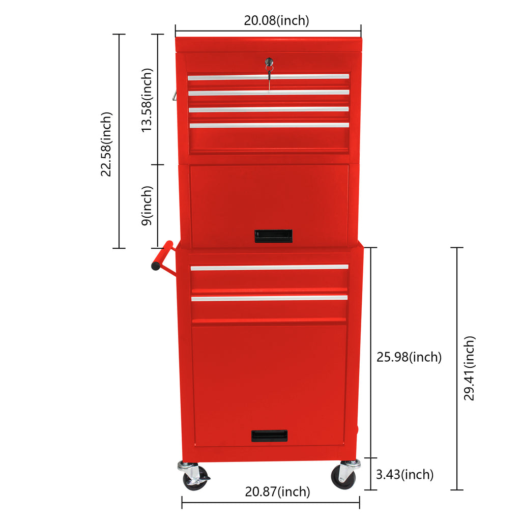 Leoglint High Capacity Rolling Tool Chest with Wheels and Drawers, 6-Drawer Tool Storage Cabinet--RED