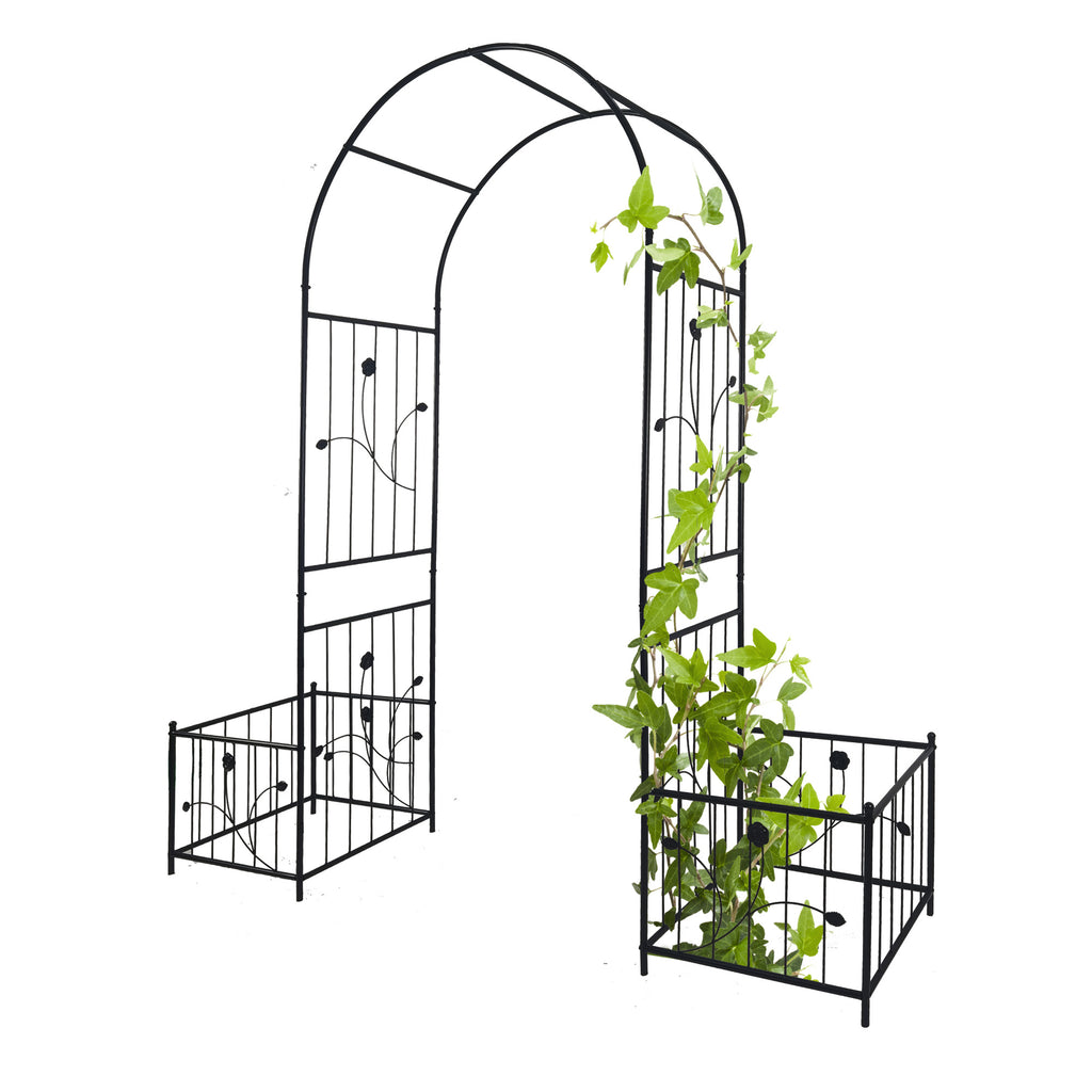 Leoglint Metal Garden Trelliswith two plant stands 79.5'' Wide x 86.6'' High Climbing Plants Support Rose Arch Outdoor Black