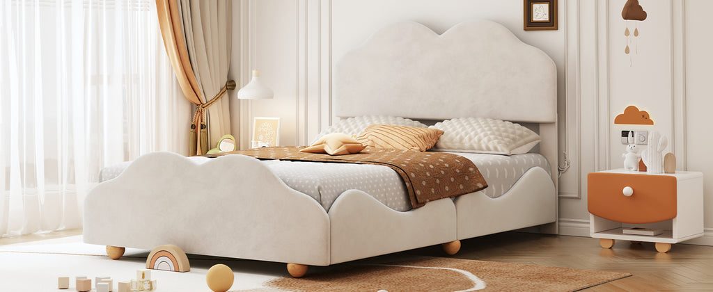 Leoglint Full Size Upholstered Platform Bed with Cloud Shaped bed board, Beige