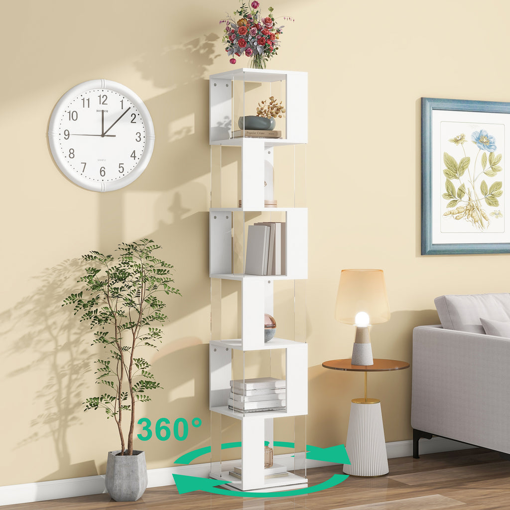 Leoglint 6 tier Rotating Bookshelf, Floor Rack Simple Bookcase  with Acrylic plate Student Multi-Function Creative Bookshelf for Living Room