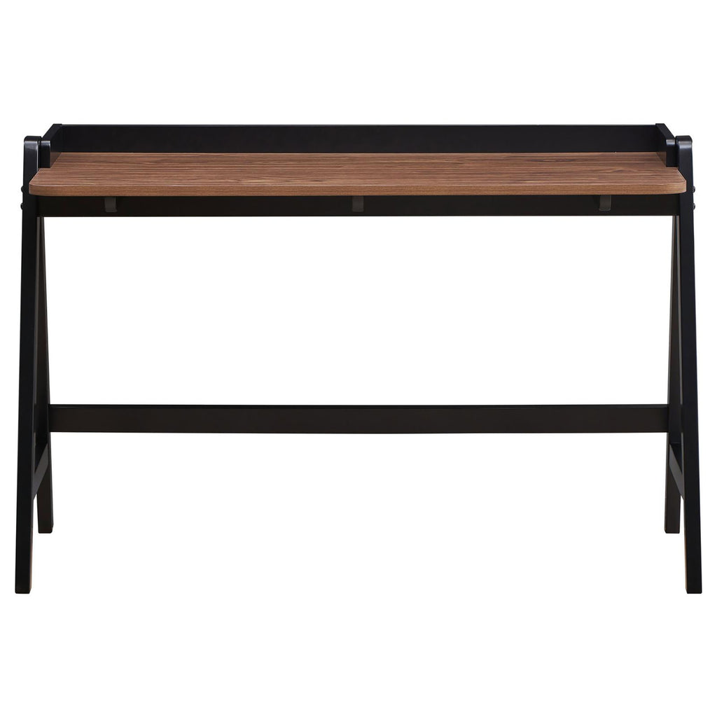 Leoglint Walnut and Black Writing Office Desk with USB Ports