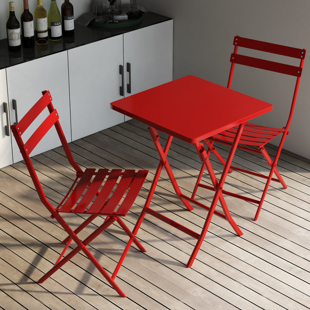 Leoglint 3 Piece Patio Bistro Set of Foldable Square Table and Chairs,Outdoor Chair, Red