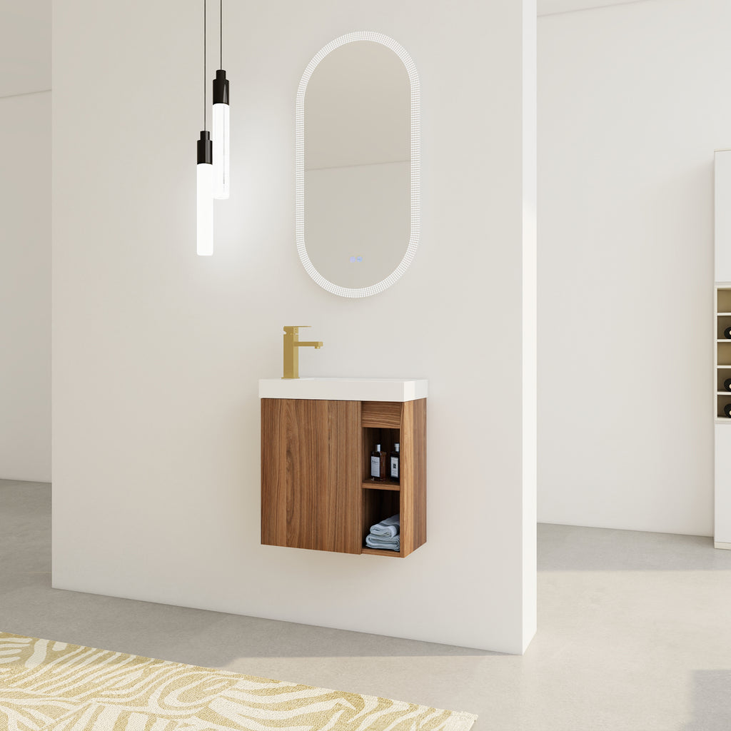 Leoglint 20'' Floating Wall-Mounted Bathroom Vanity with White Resin Sink & Soft-Close Cabinet Door