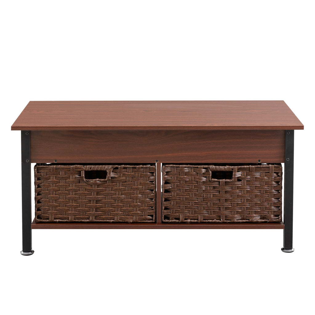 Leoglint Metal coffee table,desk,with a lifting table,and hidden storage space.There were two removable wicker baskets that could be placed in any space such as the living room,color:brownwith solid wood grain