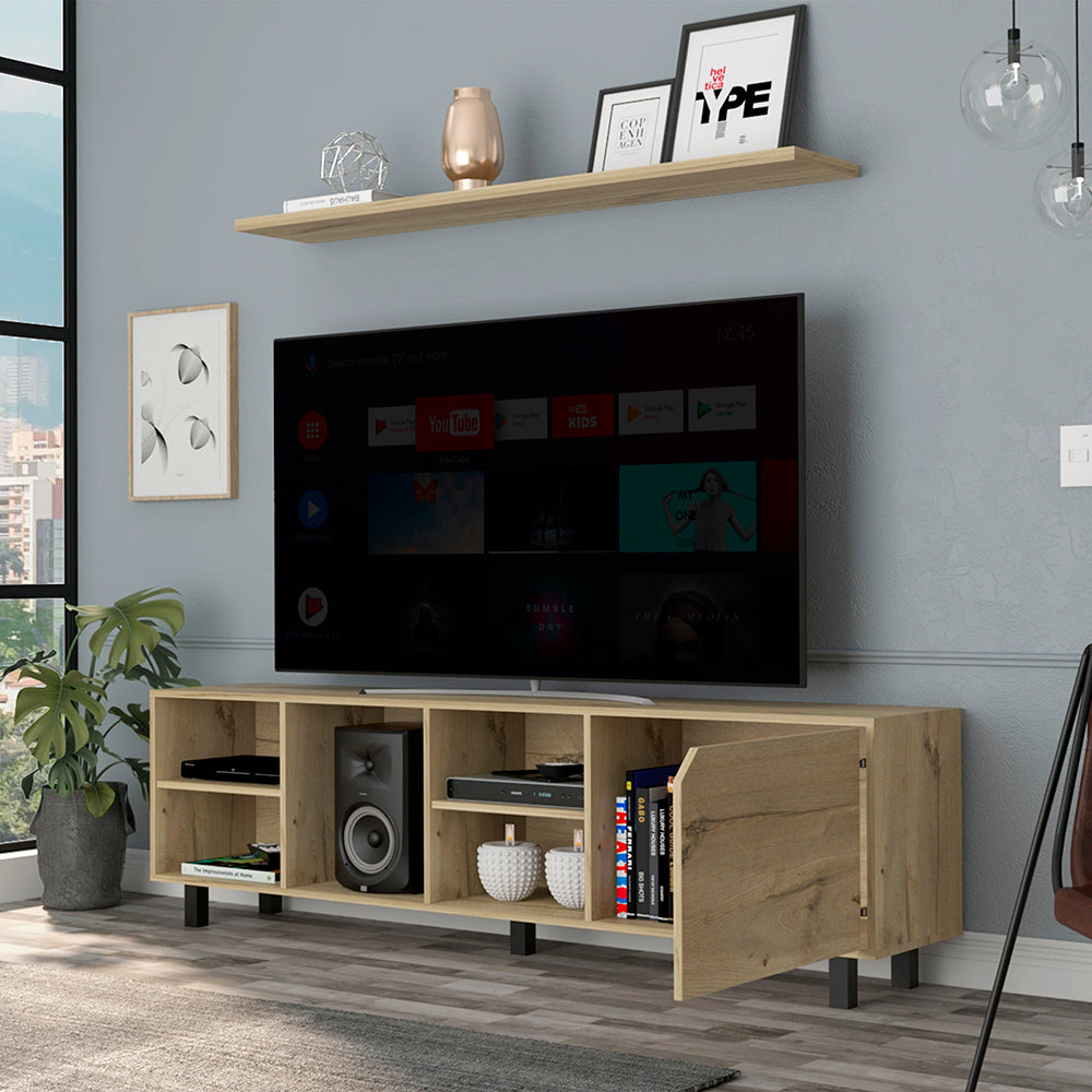 Leoglint TV Stand for TV´s up 70" Estocolmo, Four Open Shelves, Light Oak Finish