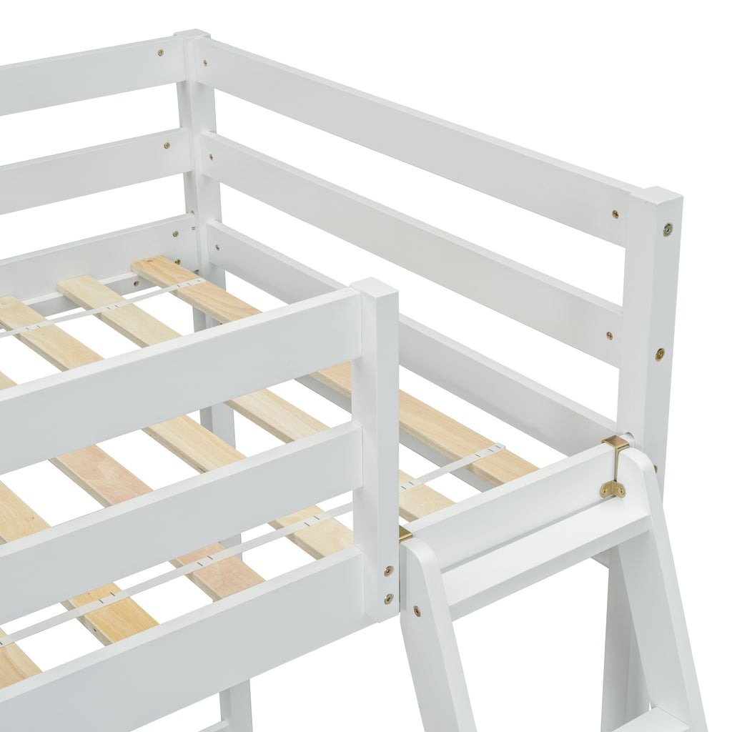 Leoglint Twin Size High Loft Bed Frame with inclined Ladder, Guardrails,White