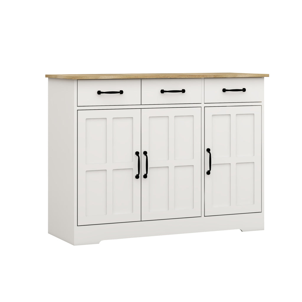 Leoglint Farmhouse Buffet Cabinet Storage Sideboard with 3 Drawers and 3 Doors for Dining Living Room Kitchen Cupboard-White