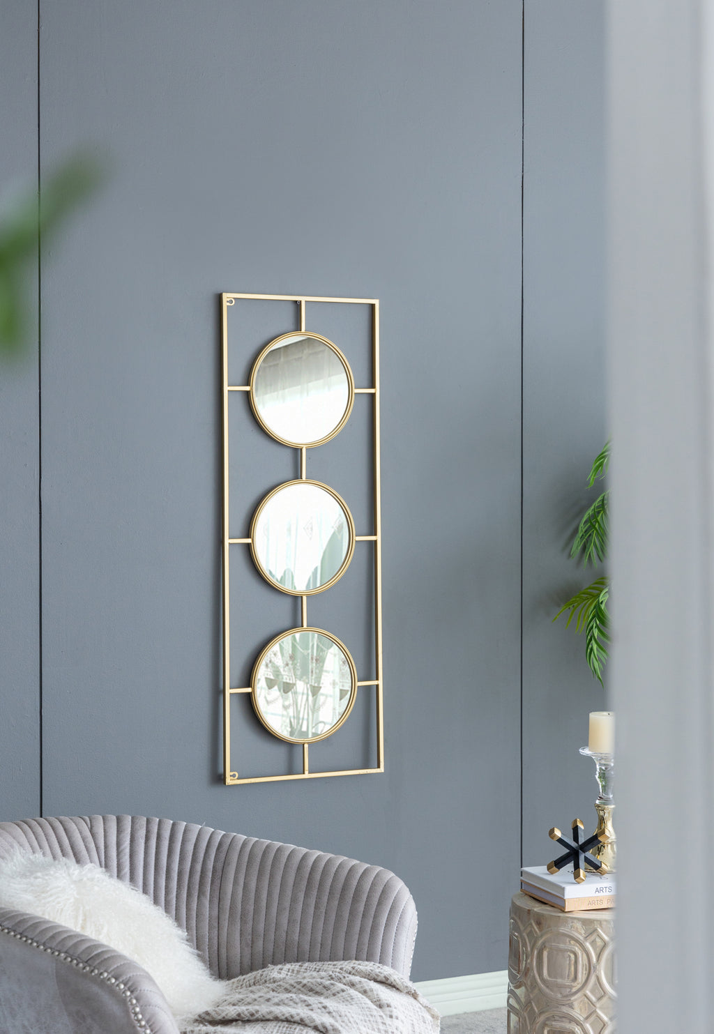 Leoglint 3 Mirror Piece Wall Mirror in Gold Rectangular Frame, Home Wall Decor for Bedroom Living Room, 43"x16"