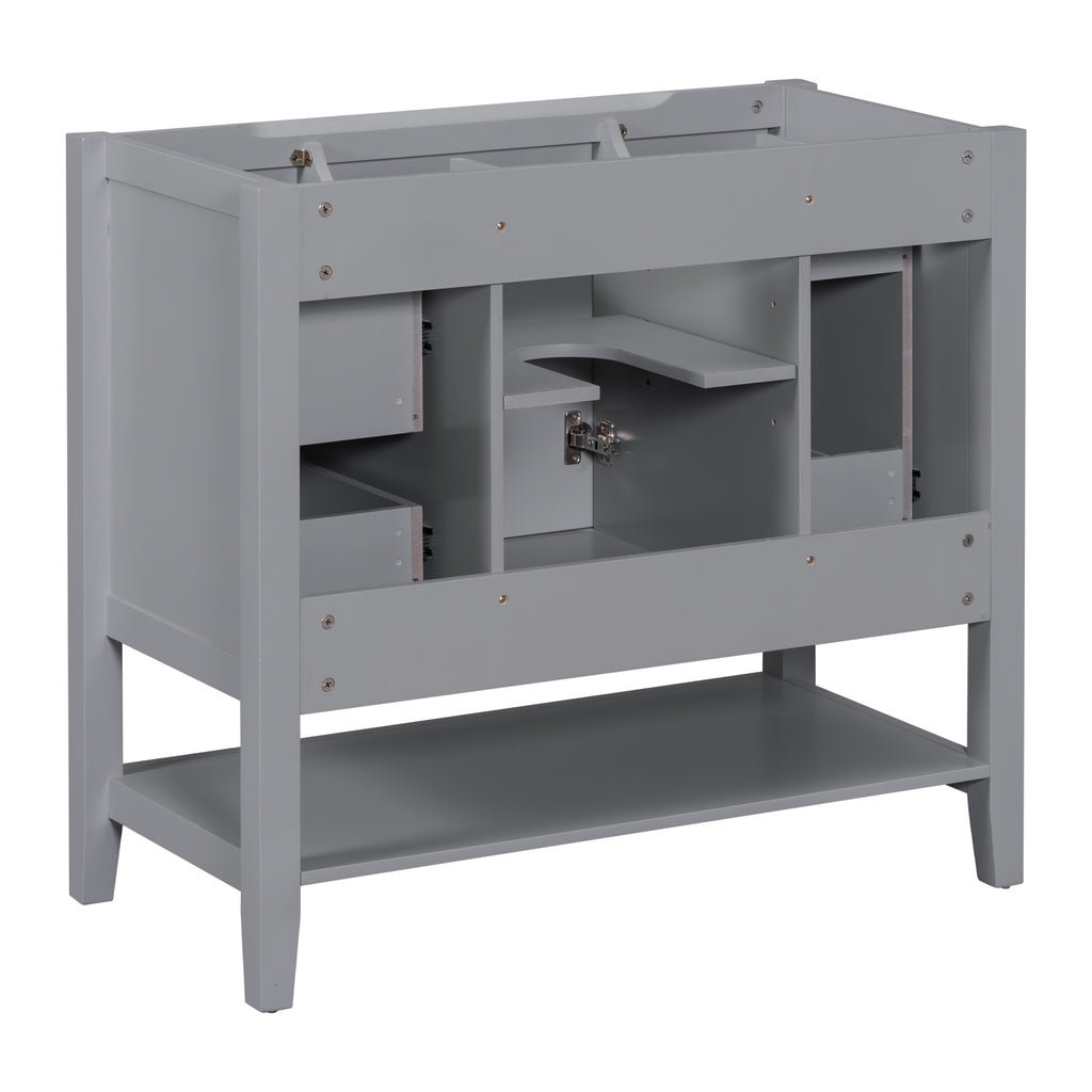 Leoglint 36" Bathroom Vanity without Sink, Cabinet Base Only, One Cabinet and three Drawers, Grey