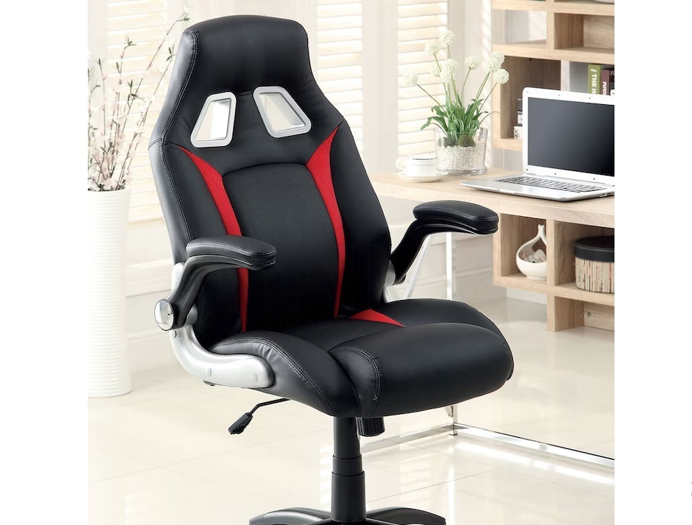 Leoglint Stylish Office Chair Upholstered 1pc Comfort Adjustable Chair Relax Gaming Office Chair Work Black And Red Color Padded Armrests