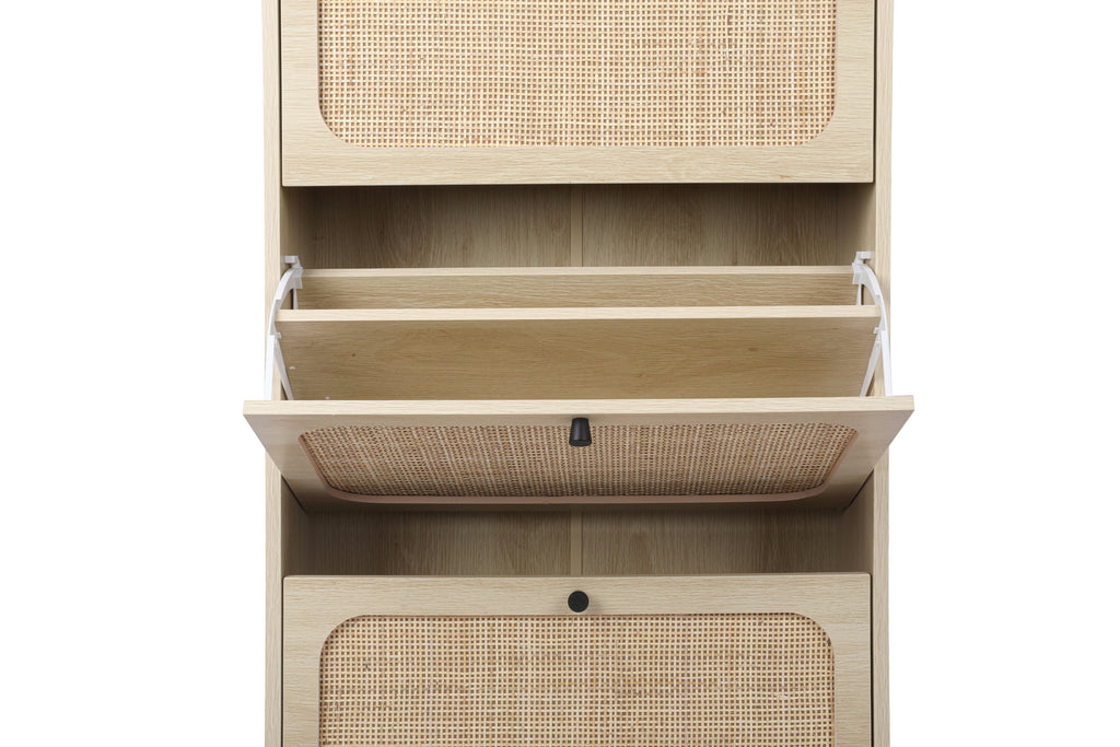 Leoglint Natural  Rattan 3 Door Shoe Rack, Freestanding Modern Shoe Storage Cabinet, for Entryway