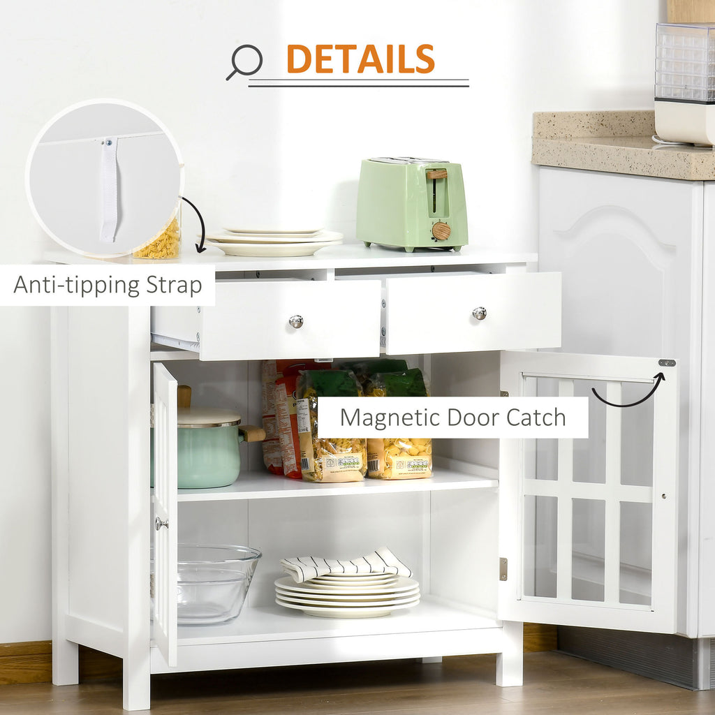 Leoglint Sideboard Buffet Cabinet, Kitchen Cabinet with 2 Drawers and Glass Doors, Accent Cabinet for Living Room, White