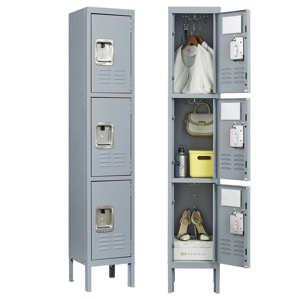 Leoglint 3 Door 66"H Metal Lockers With Lock for Employees,Storage Locker Cabinet  for Home Gym Office School Garage,Gray