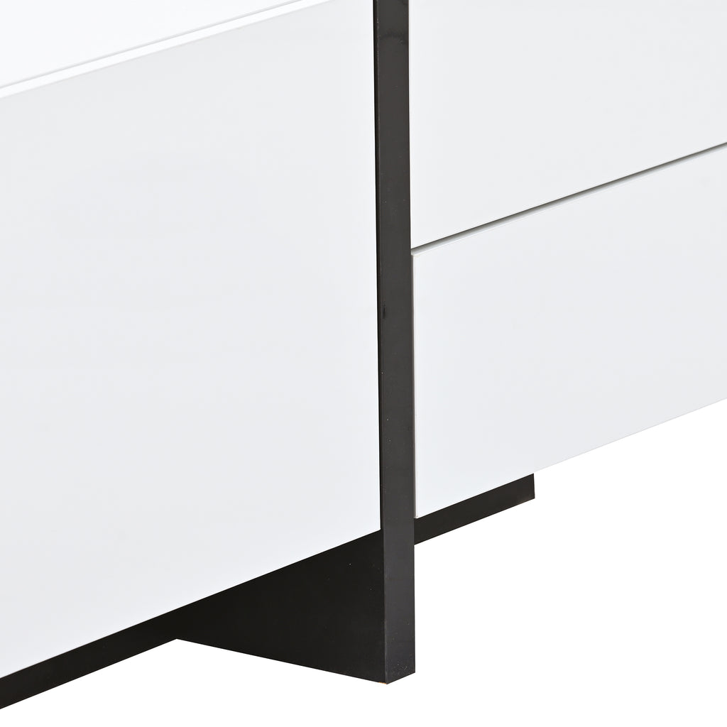 Leoglint [VIDEO provided] ON-TREND White & Black Contemporary Rectangle Design TV Stand, Unique Style TV Console Table for TVs Up to 80'', Modern TV Cabinet with High Gloss UV Surface for Living Room.