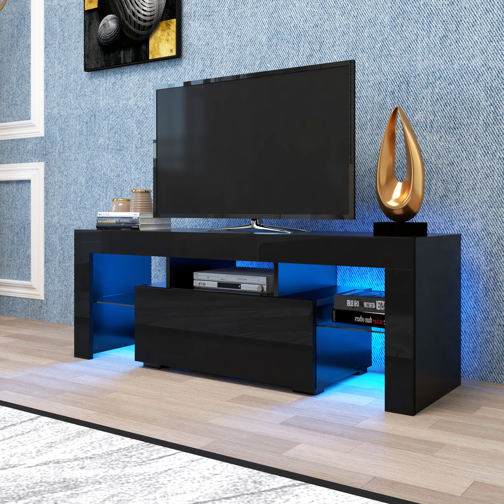 Leoglint Black TV Stand with LED RGB Lights,Flat Screen TV Cabinet, Gaming Consoles - in Lounge Room, Living Room and Bedroom(Black)