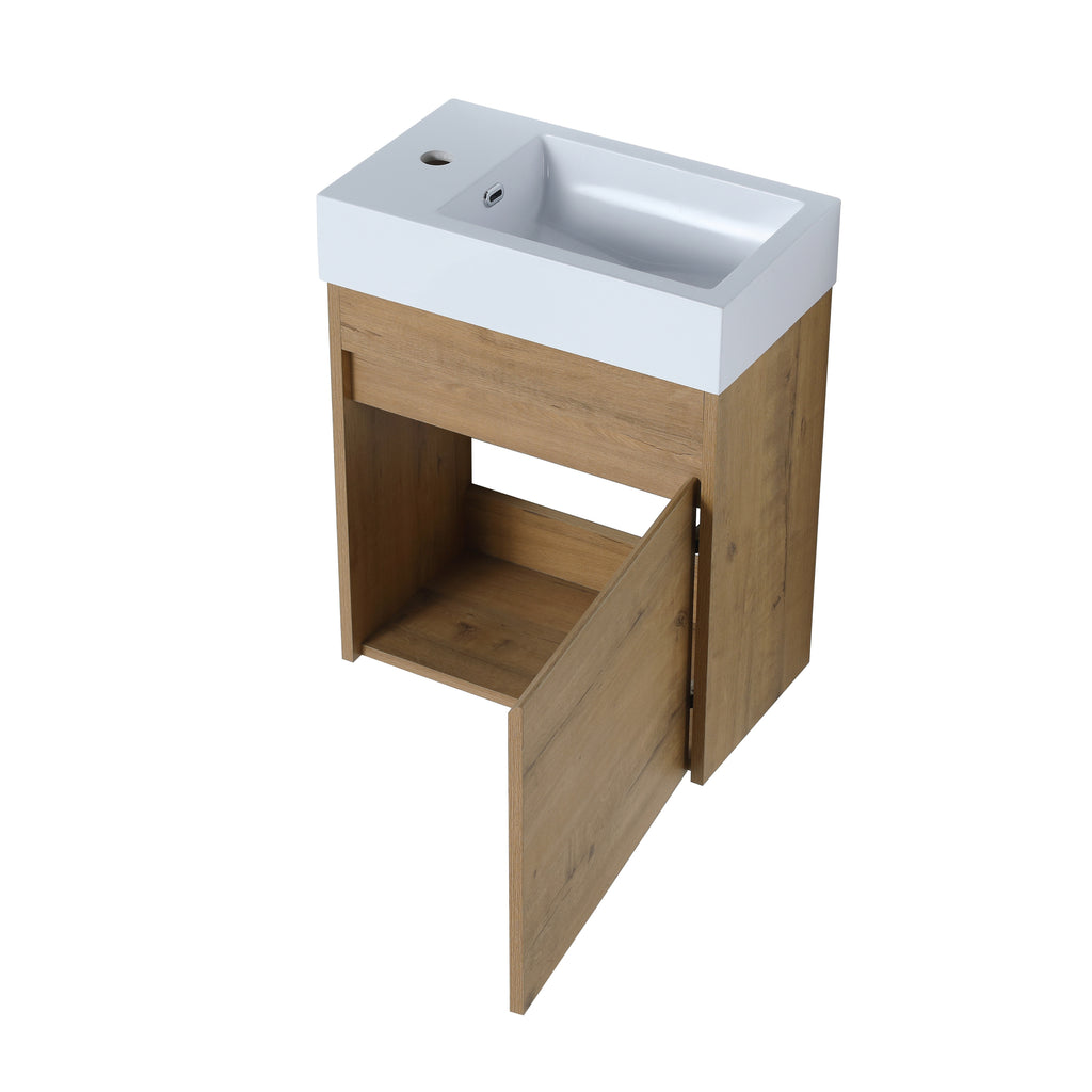 Leoglint 18'' Floating Wall-Mounted Bathroom Vanity with White Resin Sink & Soft-Close Cabinet Door