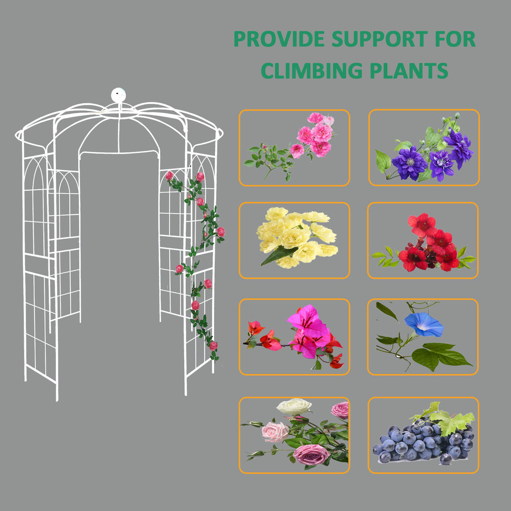 Leoglint Metal Garden Trellis Iron Garden Arbors Gazebo Dia 81.3'' x 114.2'' High Birdcage Shape Pergola Pavilion for Wedding Ceremony Cream White