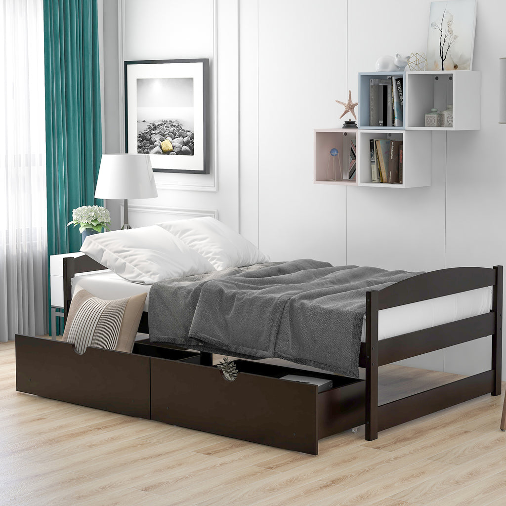 Leoglint Twin size platform bed frame, with two drawers, espresso