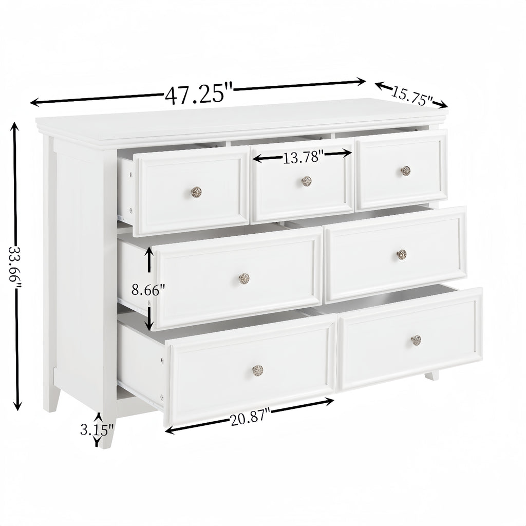 Leoglint Modern 7 Drawers Dresser 7 Drawers Cabinet 7 Drawer Chest,Chest of Drawers Closet Organizers and Storage Clothes Storage Drawers Cabinet for Living Room, Farmhouse Dresser Organizer White