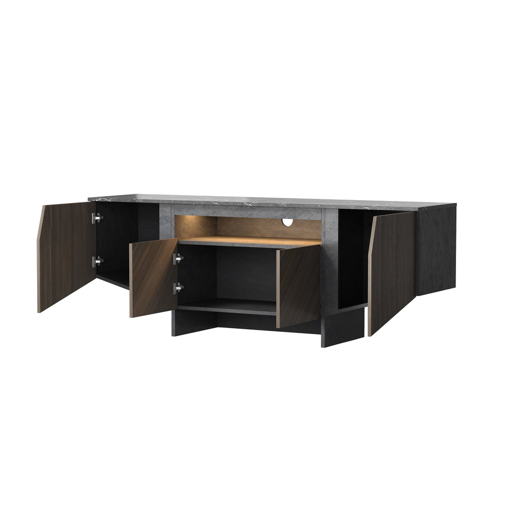 Leoglint 63 Inch TV Stand with LED Lights, with Storage Cabinet and Shelves, TV Console Table Entertainment Center for Living Room,Bedroom