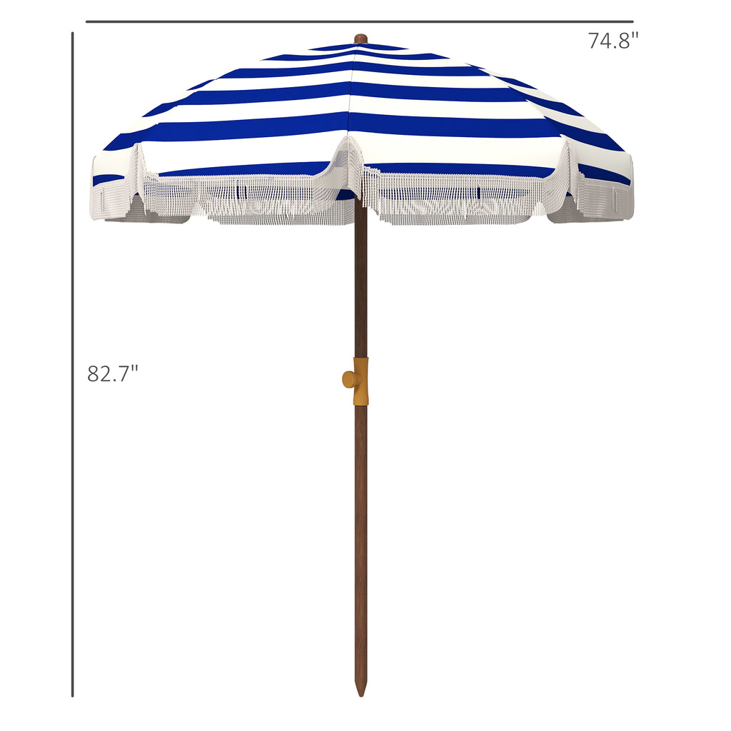 Leoglint 6.2' Portable Beach Umbrella, UV 40+ Ruffled Outdoor Umbrella with Vented Canopy, Carry Bag, Blue Stripe