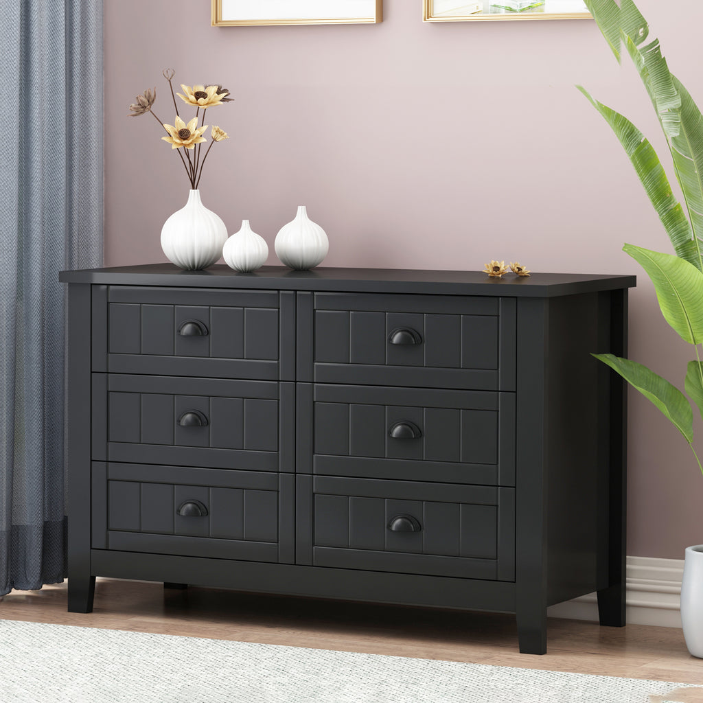 Leoglint Drawer Dresser BAR CABINET side cabinet,buffet sideboard,buffet service counter, solid wood frame,plasticdoor panel,retro shell handle,applicable to dining room, living room, kitchen ,corridor,black