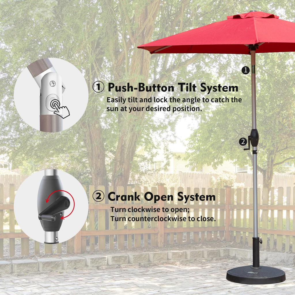 Leoglint 7.5FT Patio Umbrella, Outdoor Umbrella with Push Button Tilt and Crank, UV Protection Waterproof Market Sun Umbrella with 8 Sturdy Ribs for Garden, Deck, Backyard, Pool (Brick red)