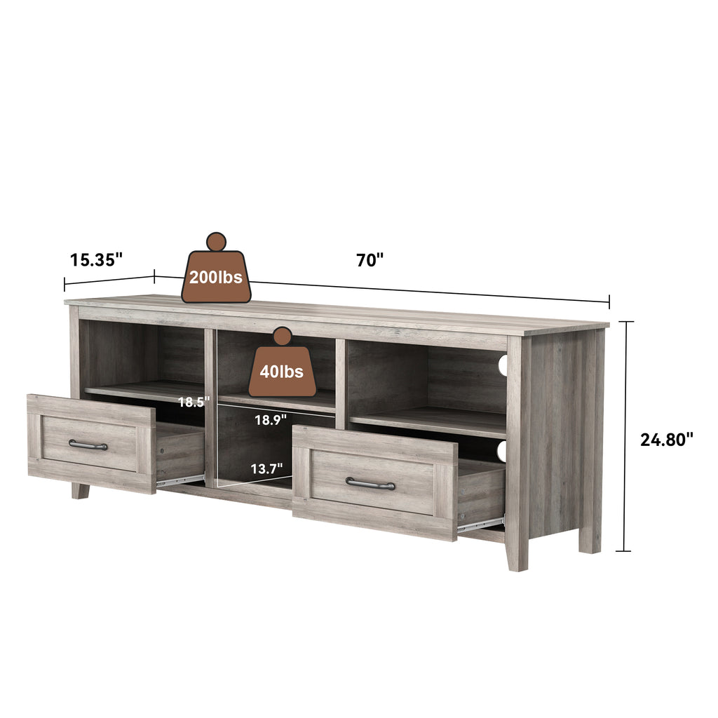 Leoglint 70.08 Inch Length TV Stand for Living Room and Bedroom, with 2 Drawers and 4 High-Capacity Storage Compartment, Grey Walnut