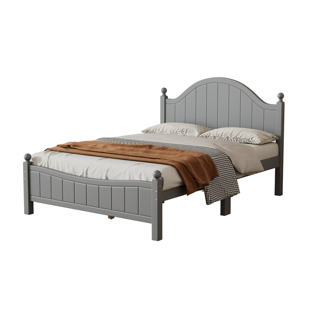 Traditional Concise Style Gray Solid Wood Platform Bed Frame, No Need Box Spring, Full