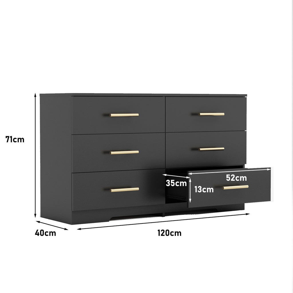 Leoglint Drawer Chest Black color Large 6 drawers chest of drawer dressers table with golden handle