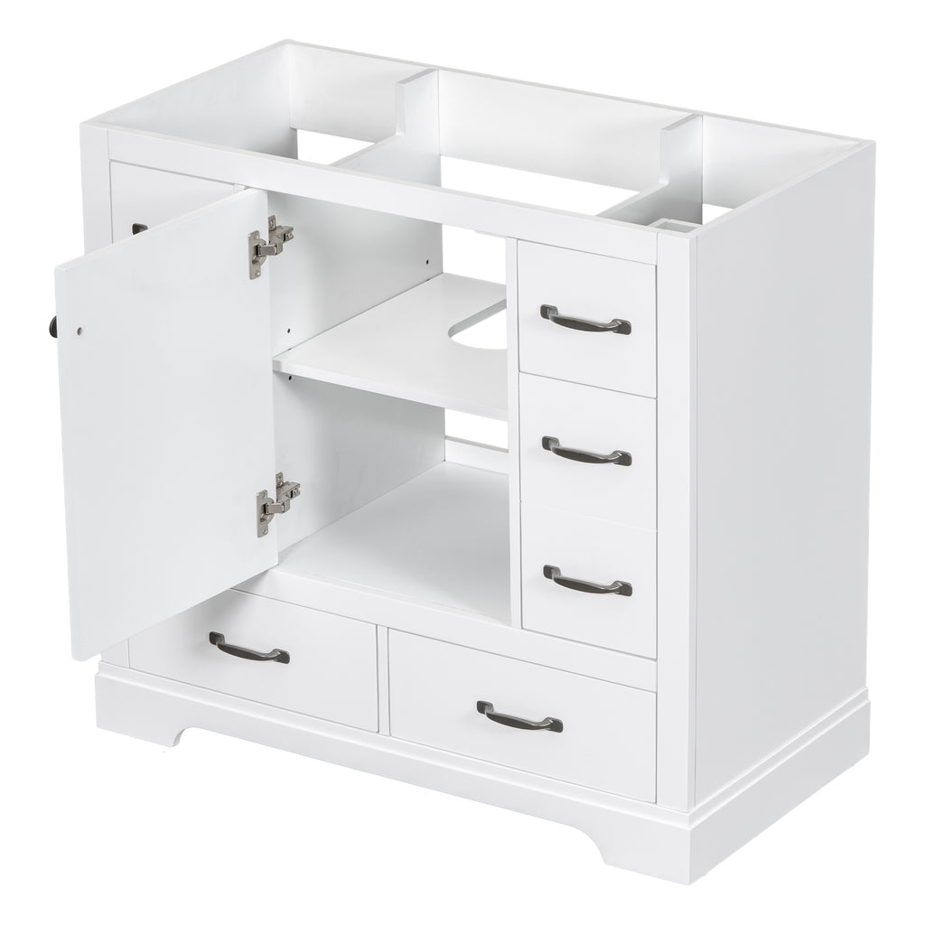 Leoglint 36" Bathroom Vanity without Sink, Cabinet Base Only, Six Drawers, Multi-Functional Drawer Divider, Adjustable Shelf, White