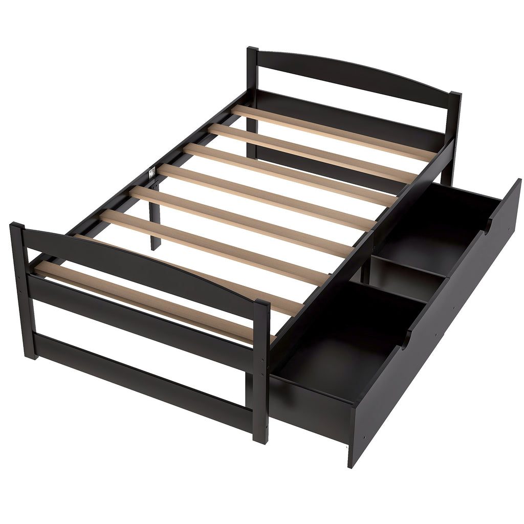 Leoglint Twin size platform bed frame, with two drawers, espresso