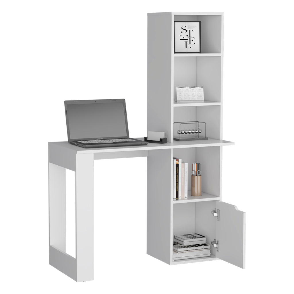 Leoglint Iowa Computer Office Desk with 1-Cabinet and 4-Tier Bookcase