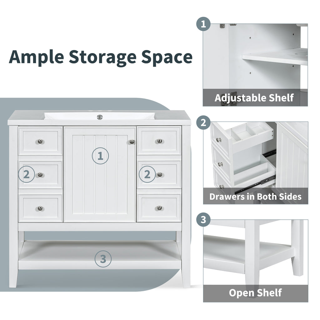 Leoglint 36" Bathroom Vanity without Sink, Cabinet Base Only, One Cabinet and three Drawers, White