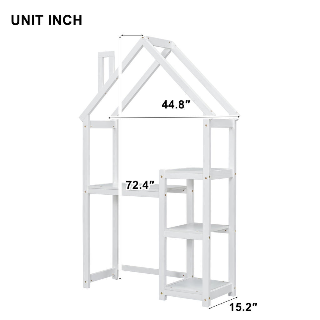 Leoglint House-shaped Wooden writing Desk,Kids study Table,Bookshelf & Toy Storage,White