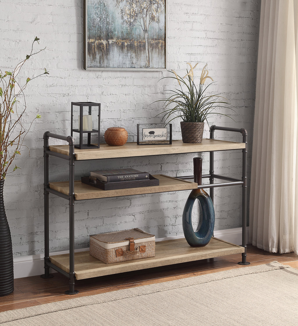 Leoglint ACME Brantley Bookshelf w/3 Shelves in Oak & Sandy Black Finish AC00756