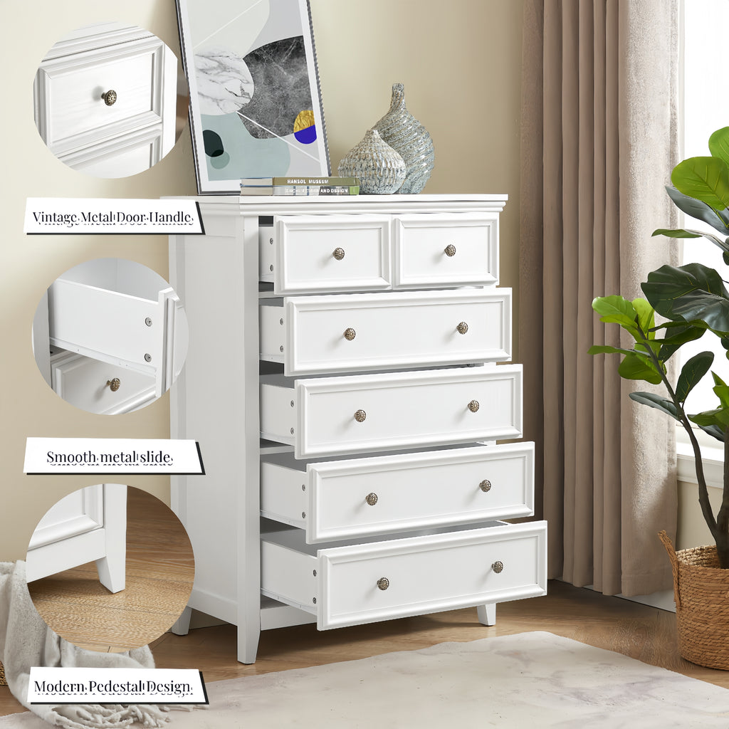 Leoglint Modern 6 Drawers Dresser 6 Drawers Cabinet 6 Drawer Chest,Chest of Drawers Closet Organizers and Storage Clothes Storage Drawers Cabinet for Living Room, Farmhouse Dresser Organizer white