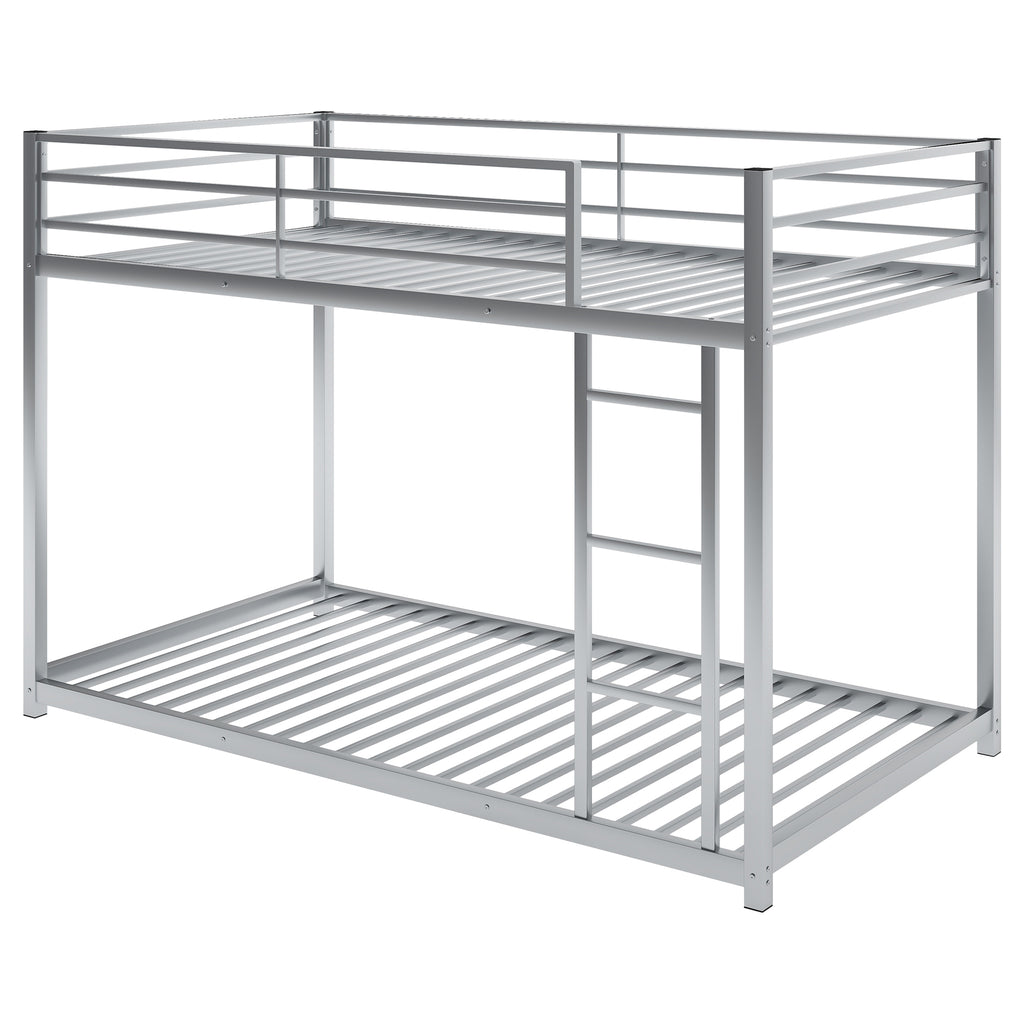 Leoglint Twin over Twin Metal Bunk Bed Frame, Low Bunk Bed with Ladder,Silver(OLD SKU:WF282465AAN)