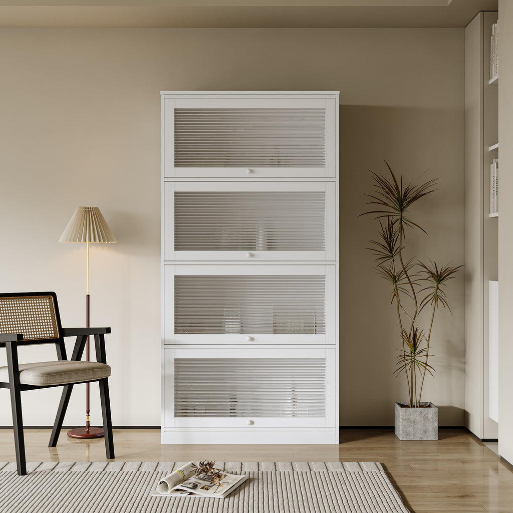 Leoglint Bookcase Contemporary Closed Back Glass Doors Office Storage Cabinet Floor-to-Ceiling Low Cabinet Bookcase Against Wall Dustproof Bookshelf