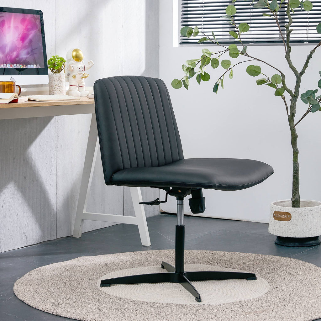 Leoglint Black High Grade Pu Material. Home Computer Chair Office Chair Adjustable 360 ° Swivel Cushion Chair With Black Foot Swivel Chair Makeup Chair Study Desk Chair. No WheelsW115167391