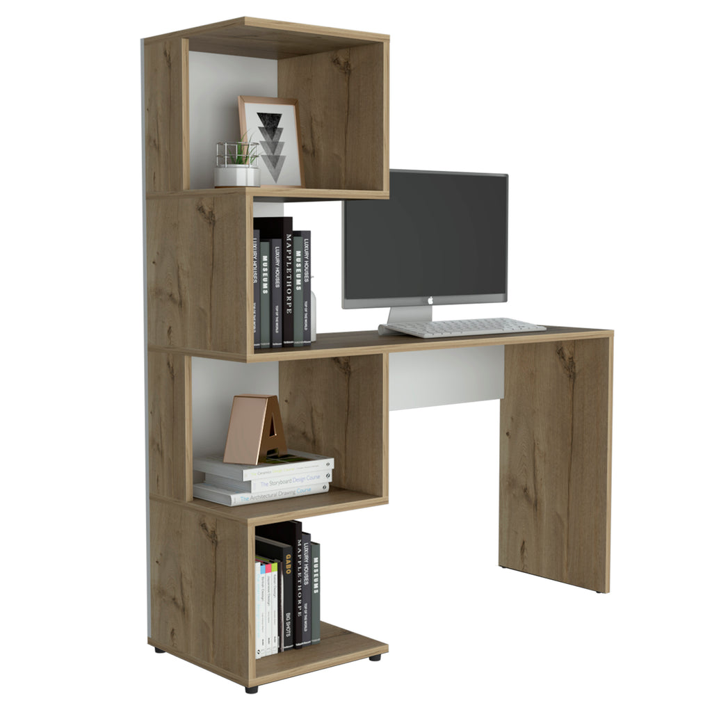 Leoglint Vik Office Desk with Storage Cabinets, Four Shelves