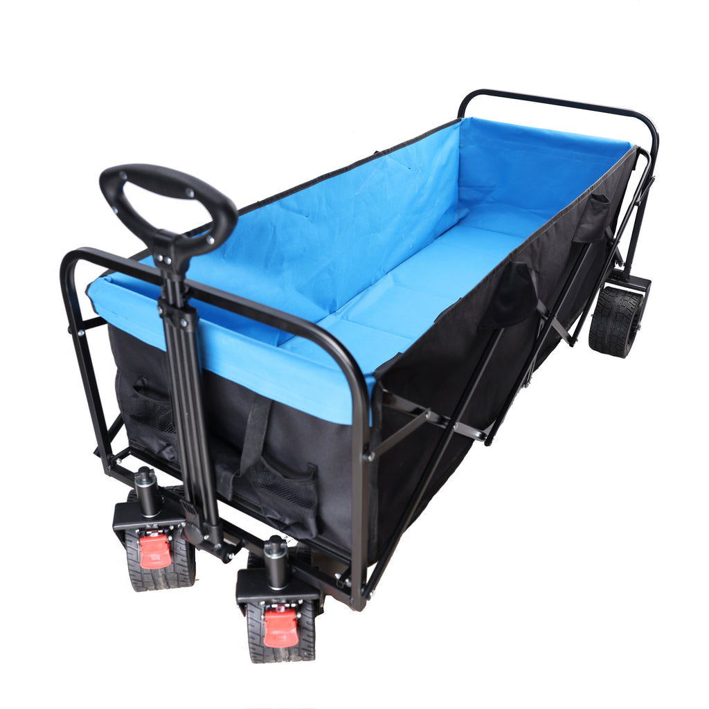 Leoglint Big large capacity Folding Garden cart Extra Long Extender Wagon Cart Folding Wagon Garden Shopping Beach Cart (black + blue)