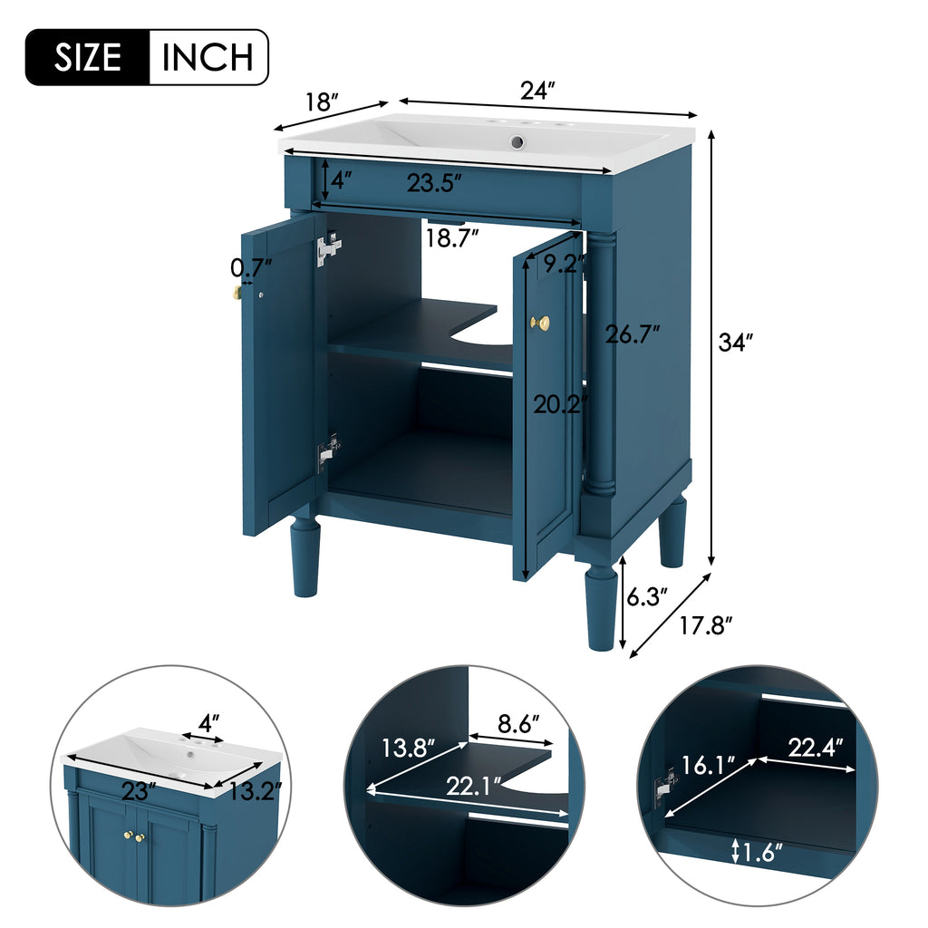 Leoglint 24'' Bathroom Vanity with Top Sink, 2-Tier Modern Bathroom Storage Cabinet, Single Sink Bathroom Vanity, Large Storage Shelves