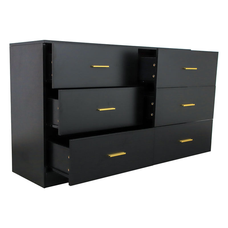 Leoglint Modern Black 6-Drawer Dresser Drawer Chest for Bedroom - Ample Storage Wide Chest of Drawers, Sturdy & Safe