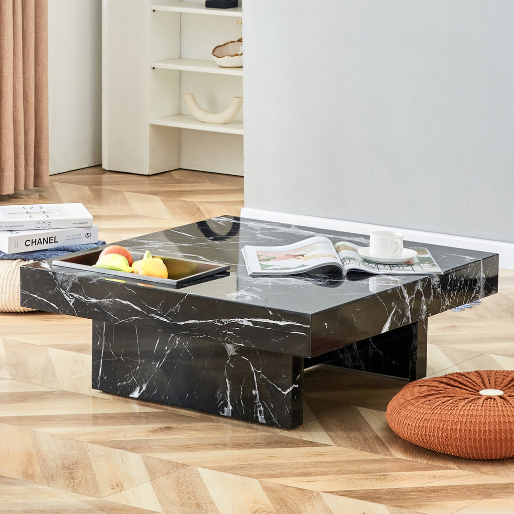 Leoglint A modern and practical coffee table made of MDF material with black patterns. The fusion of elegance and natural fashion  31.4"*31.4"*12"