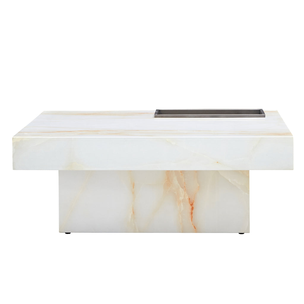 Leoglint A modern and practical coffee table with imitation marble patterns, made of MDF material. The fusion of elegance and natural fashion 31.4"* 31.4"* 12 "