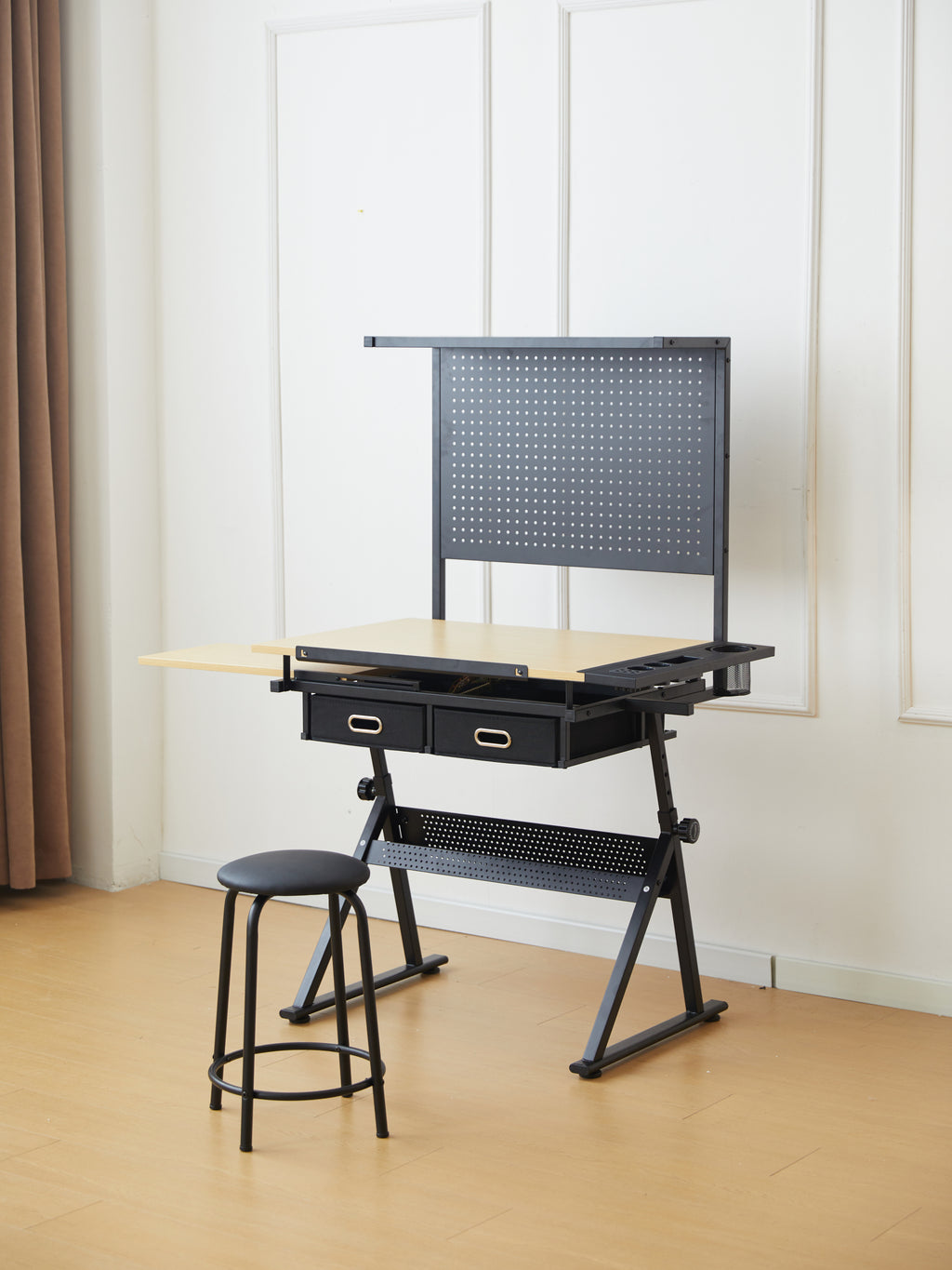 Leoglint Office desk drafting table with  Metal perforated board pannel