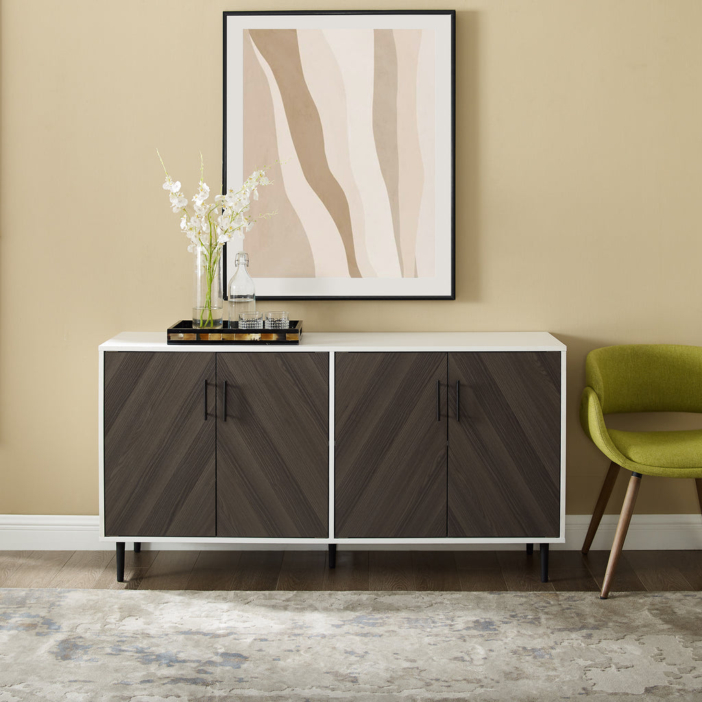 Leoglint Sideboard Mid-Century Modern Faux-Bookmatch Door Buffet - Ash Brown Bookmatch / Solid White