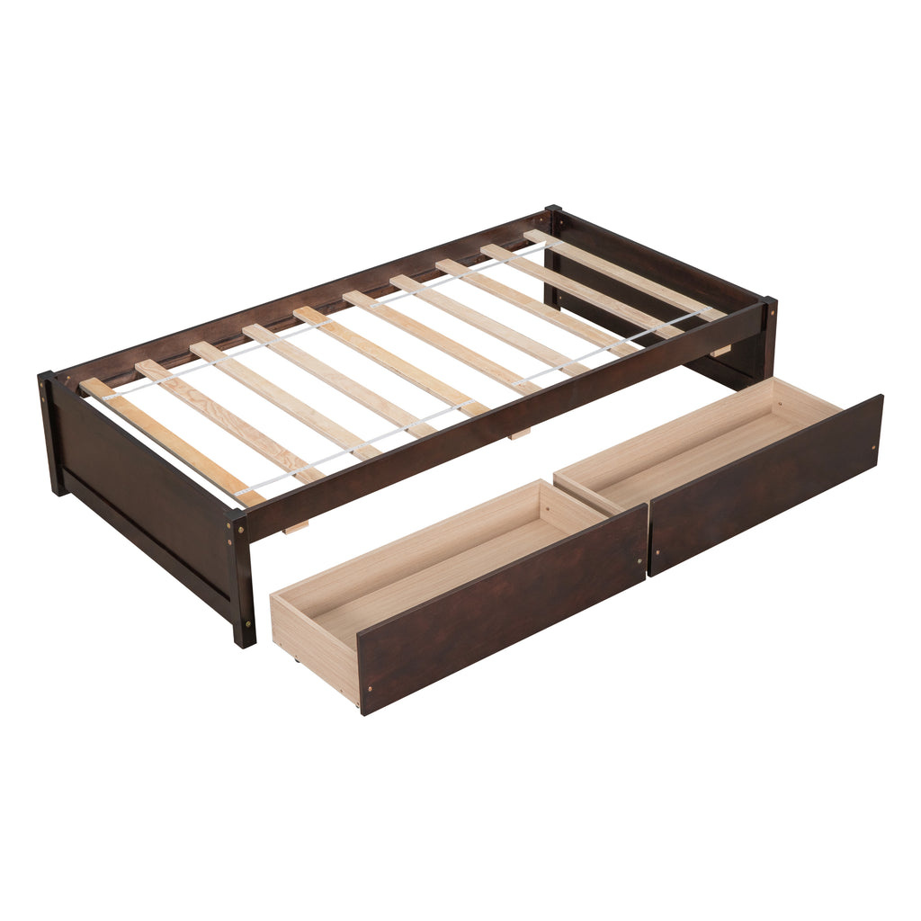 Twin Bed Frame with 2 Drawers, Solid Wood, No Box Spring Needed ,Espresso(Old SKU:W50441670)